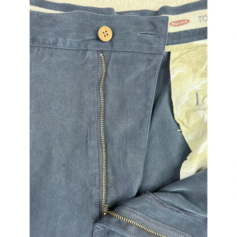 Tommy Bahama Pants Mens 40x26 Blue 100% Silk Pleated Herringbone Casual